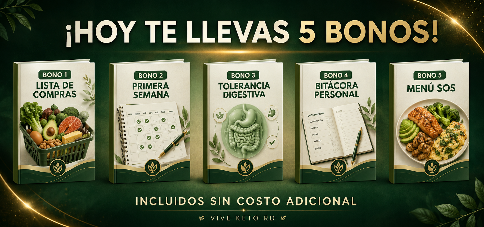 Cinco bonos incluidos: lista de compras, primera semana, tolerancia digestiva, bitácora personal y menú SOS